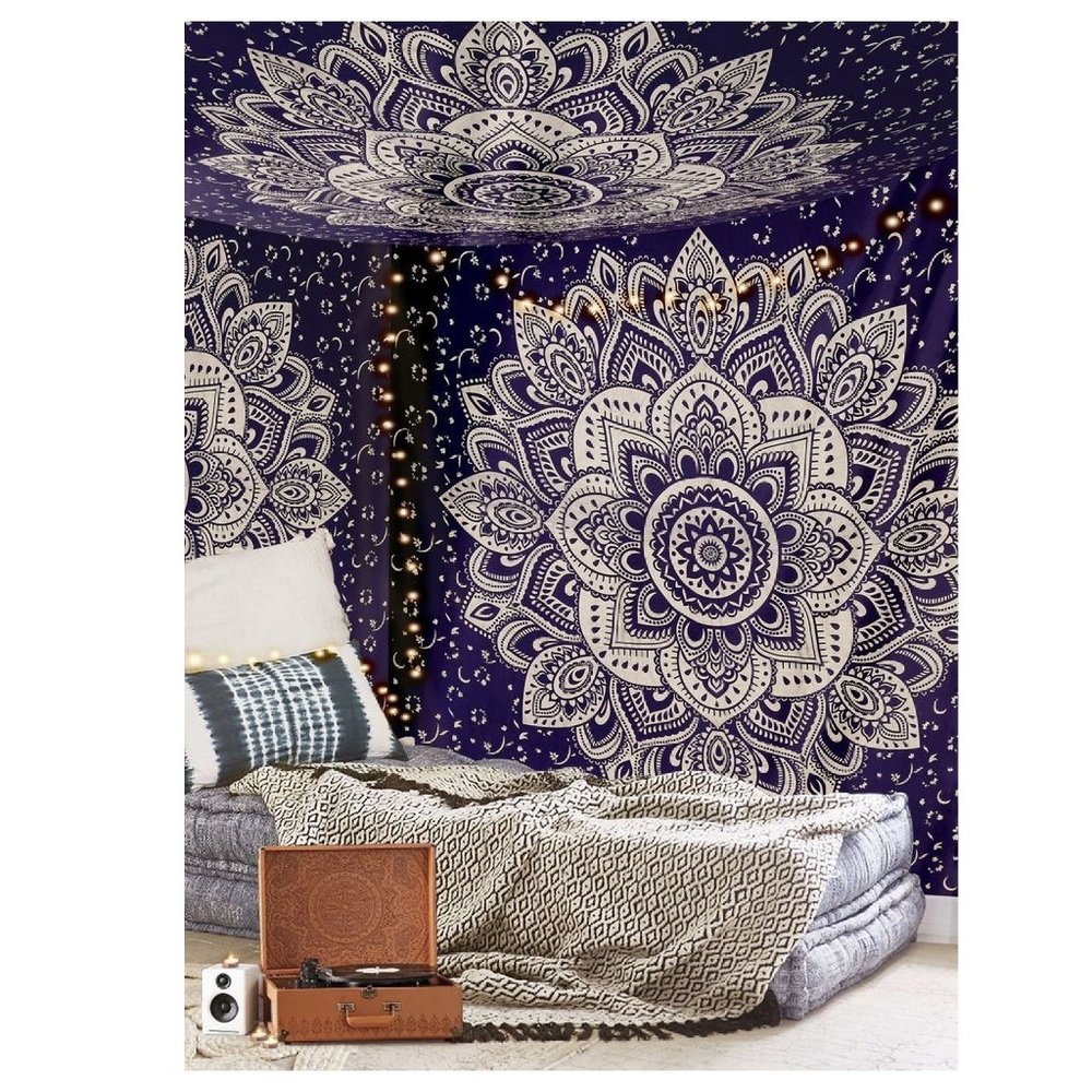 Kikiboheme Indigo and Beige Mandala Tapestry